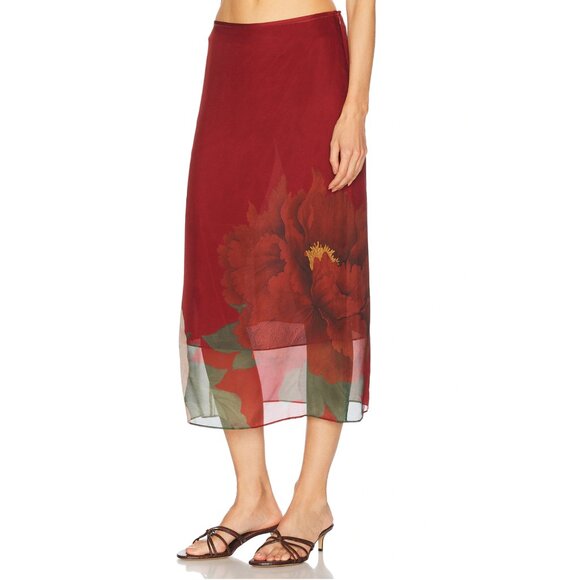 181. SIR. The label Florian Burgundy Layered Midi Skirt $320 EUC Sz 0 / XS - Picture 3 of 6